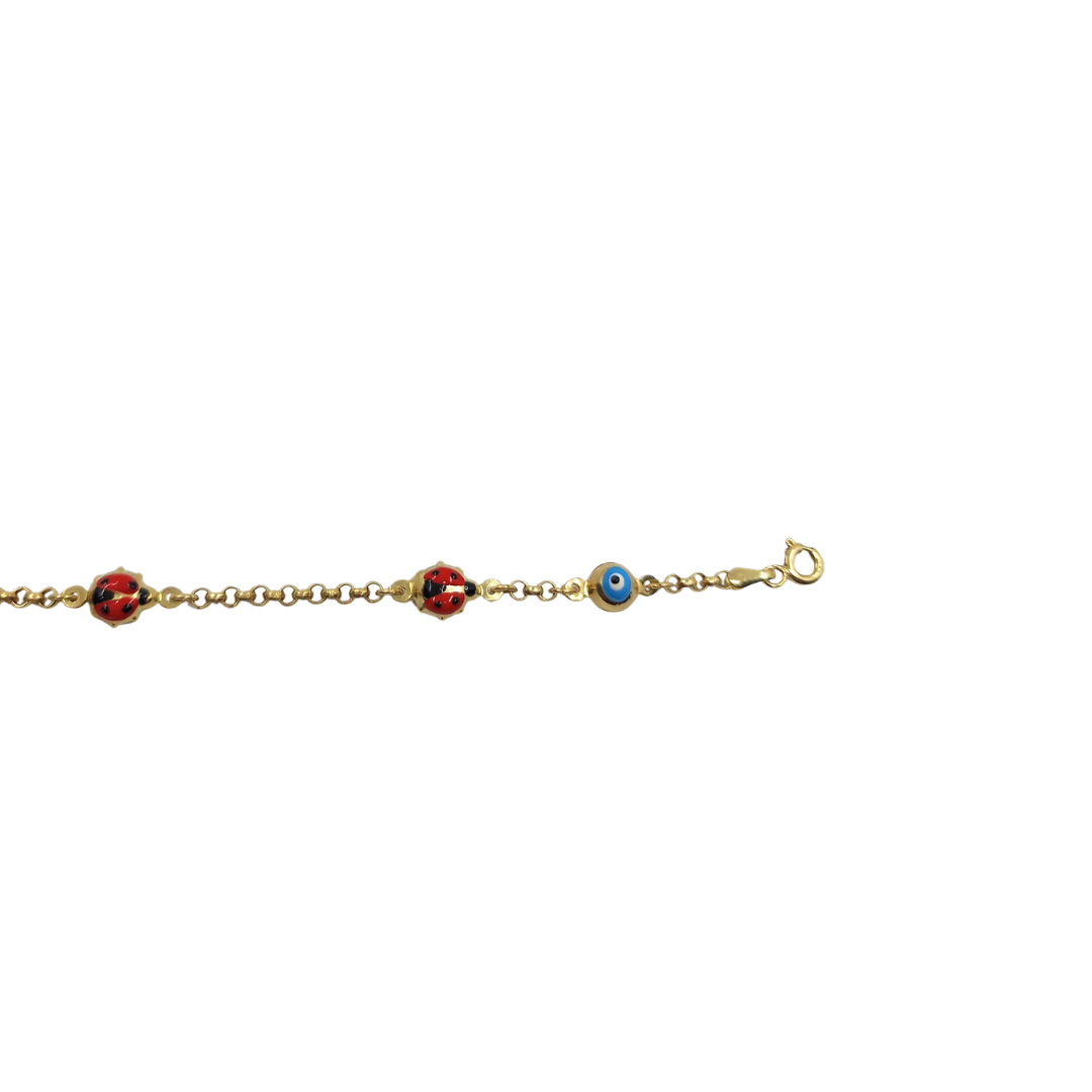 14ct Yellow Gold Enamel Ladybird Children's Bracelet 6"