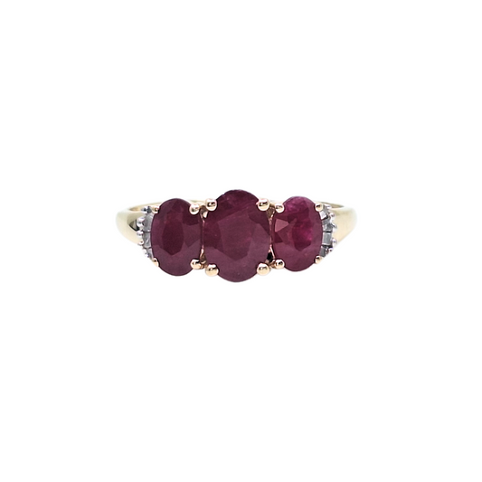 9ct Yellow Gold Three Stone Ruby Ring