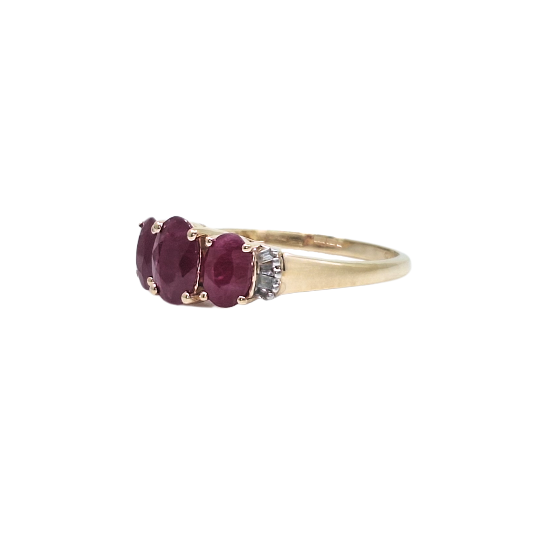 9ct Yellow Gold Three Stone Ruby Ring