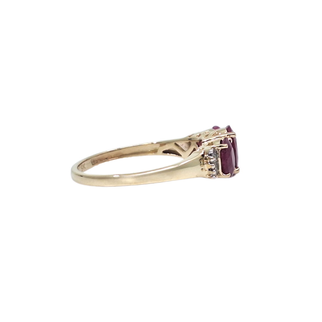 9ct Yellow Gold Three Stone Ruby Ring