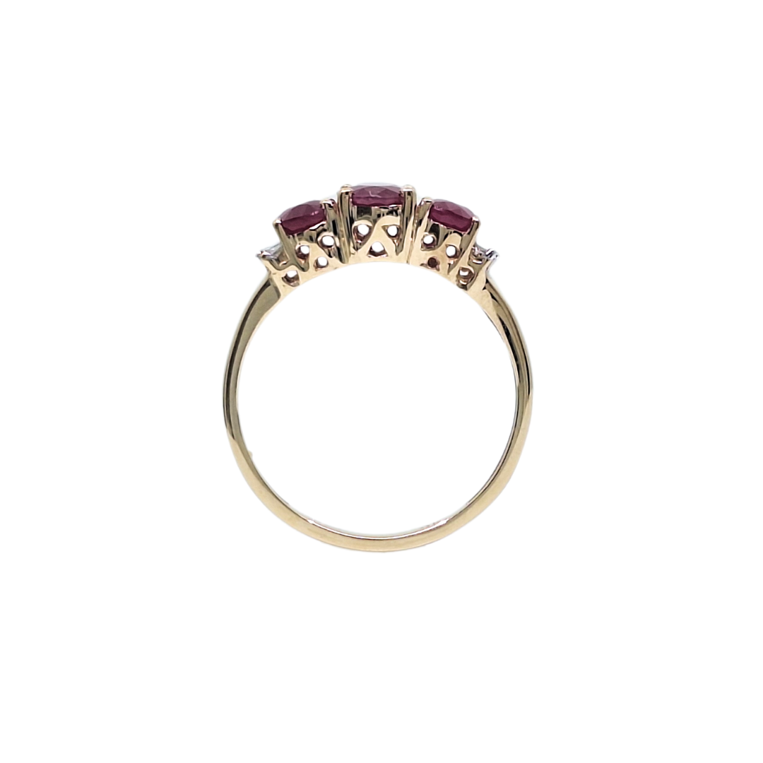 9ct Yellow Gold Three Stone Ruby Ring