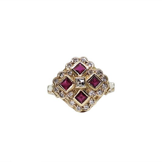 9ct Yellow Gold Ruby & Diamond Ring