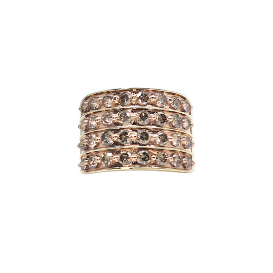 9ct Yellow Gold Champagne Diamond Set Wide Fancy Band Ring