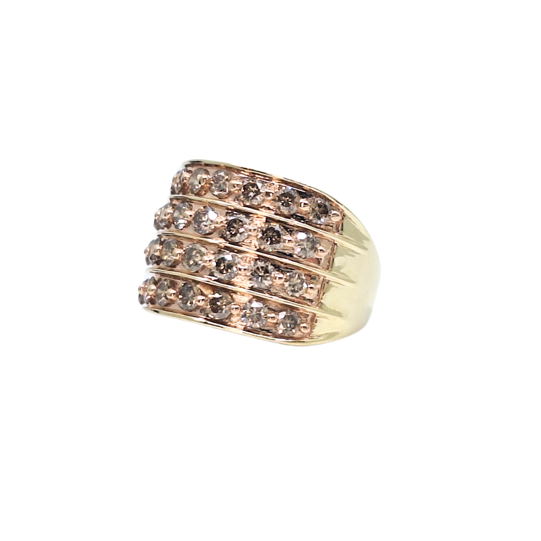 9ct Yellow Gold Champagne Diamond Set Wide Fancy Band Ring