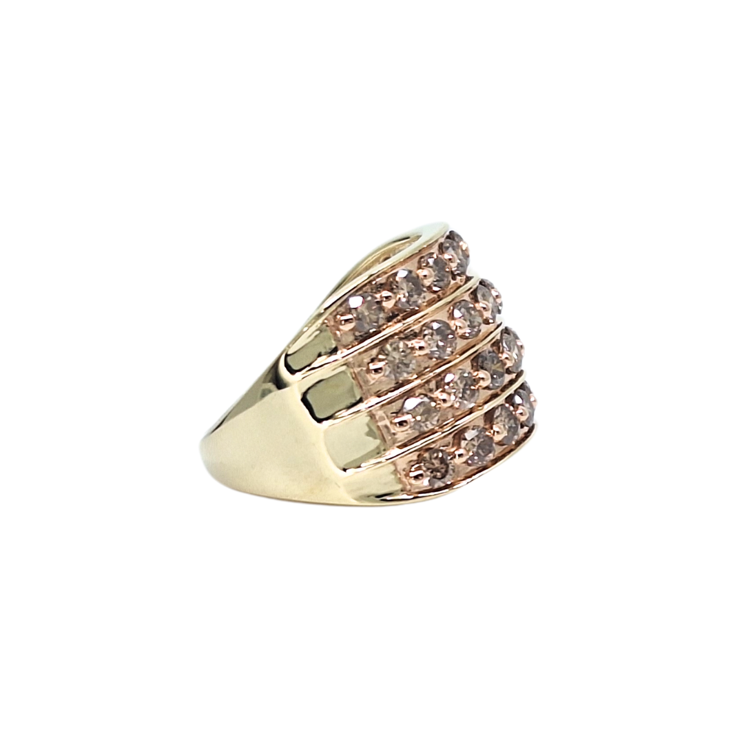 9ct Yellow Gold Champagne Diamond Set Wide Fancy Band Ring