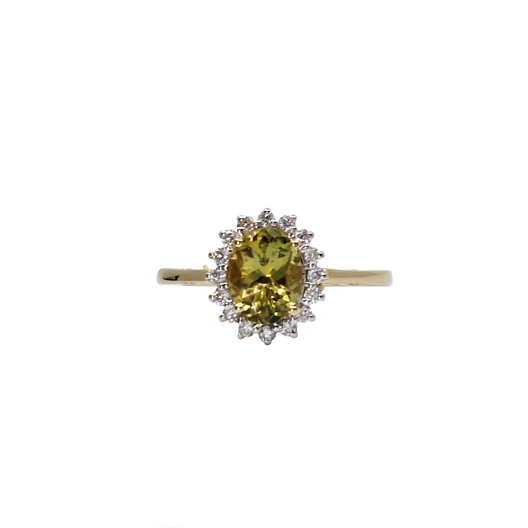 18ct Yellow Gold Csarite & Diamond Ring