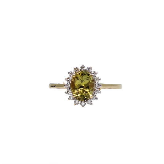 18ct Yellow Gold Csarite & Diamond Ring