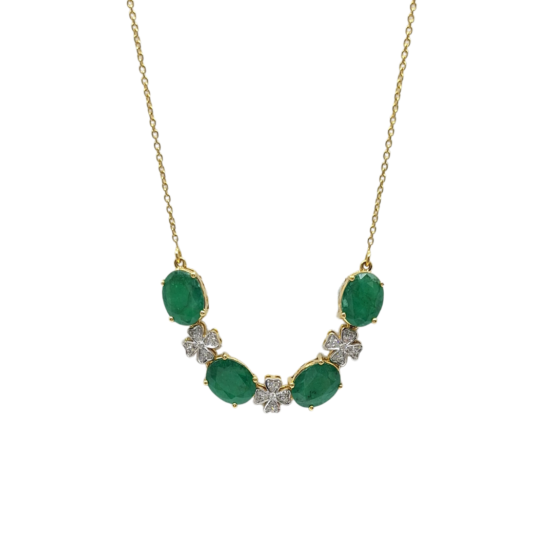 18ct Yellow Gold Emerald & Diamond Necklace