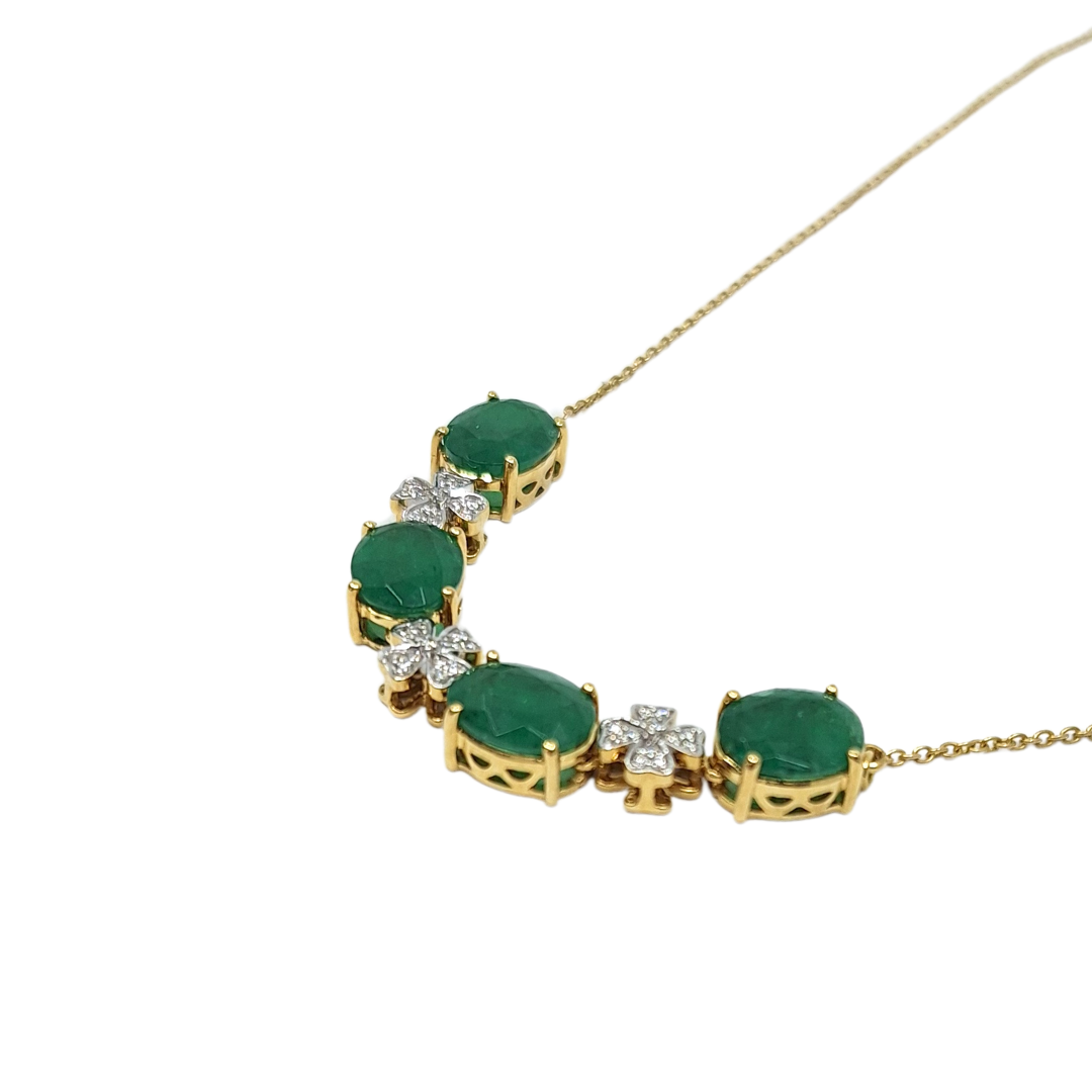 18ct Yellow Gold Emerald & Diamond Necklace