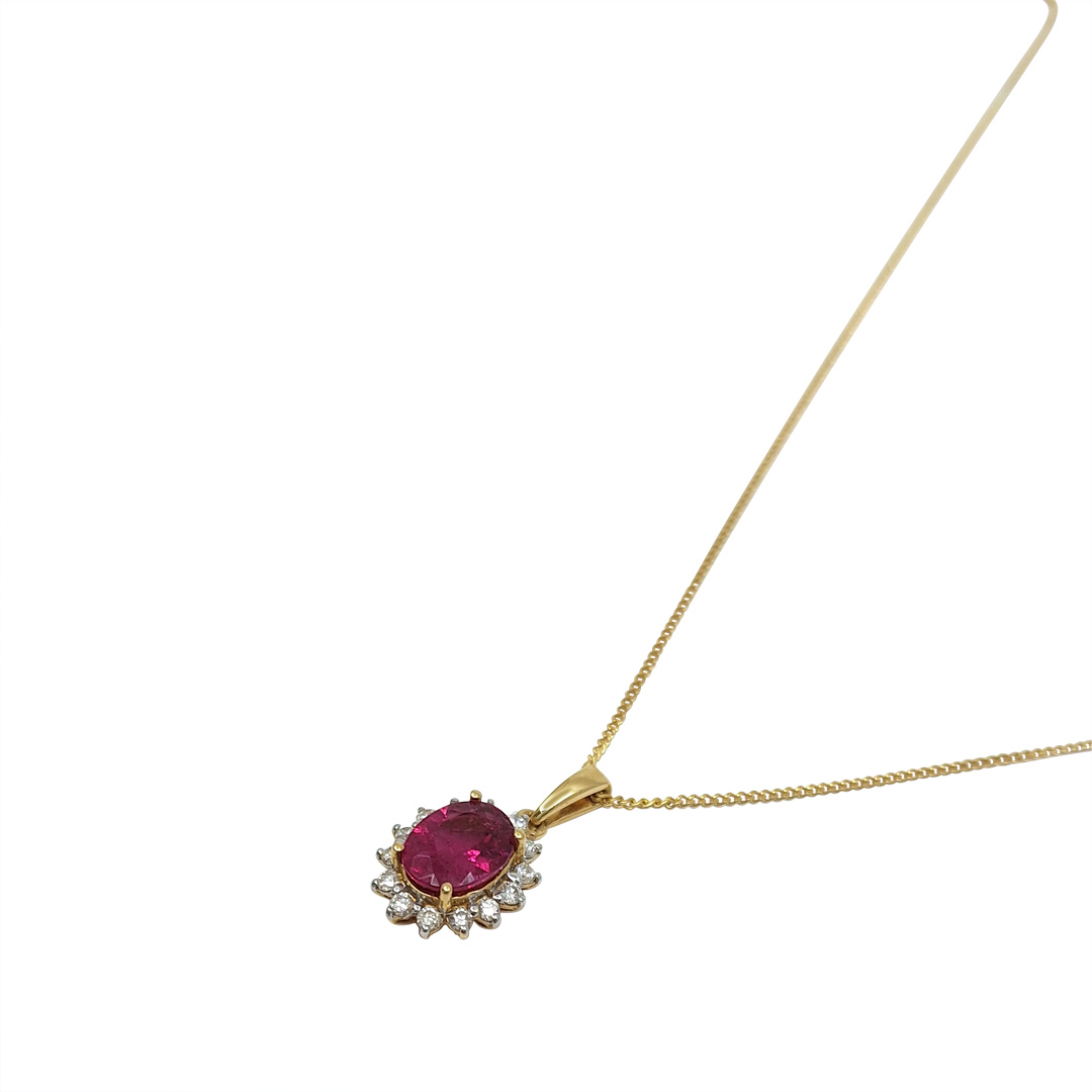 18ct Yellow Gold Gemstone & Diamond Pendant