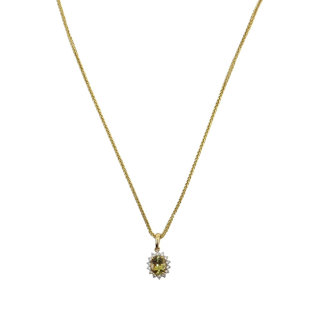 18ct Yellow Gold Csarite & Diamond Pendant