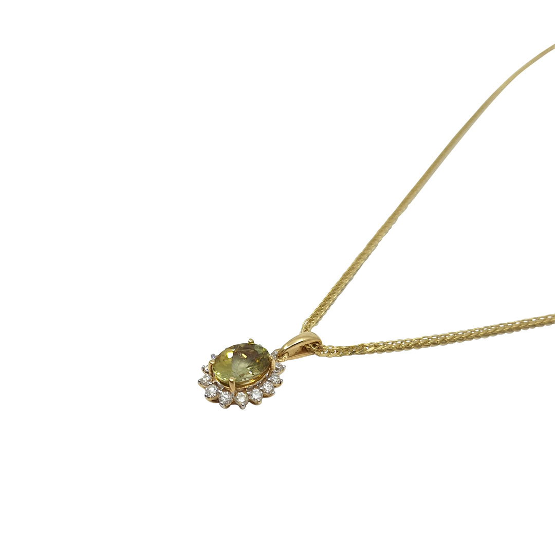 18ct Yellow Gold Csarite & Diamond Pendant