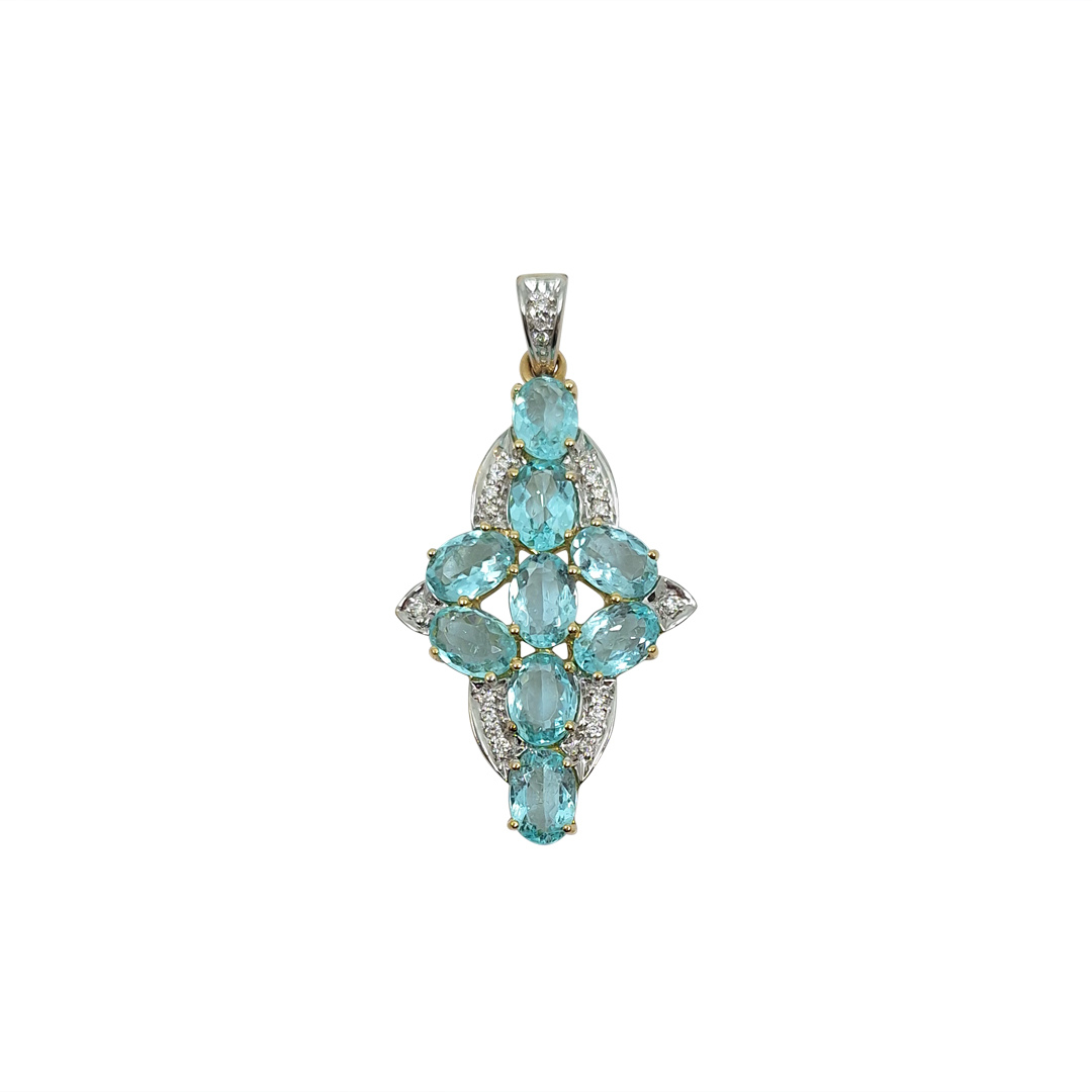 14ct Yellow Gold Blue Gemstone & Diamond Pendant