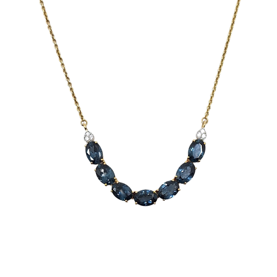 10ct Yellow Gold Blue Gemstone Necklace