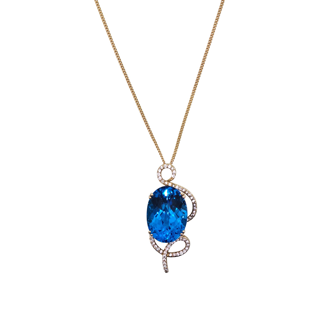 9ct Yellow Gold Blue Topaz & Cubic Zirconia Pendant