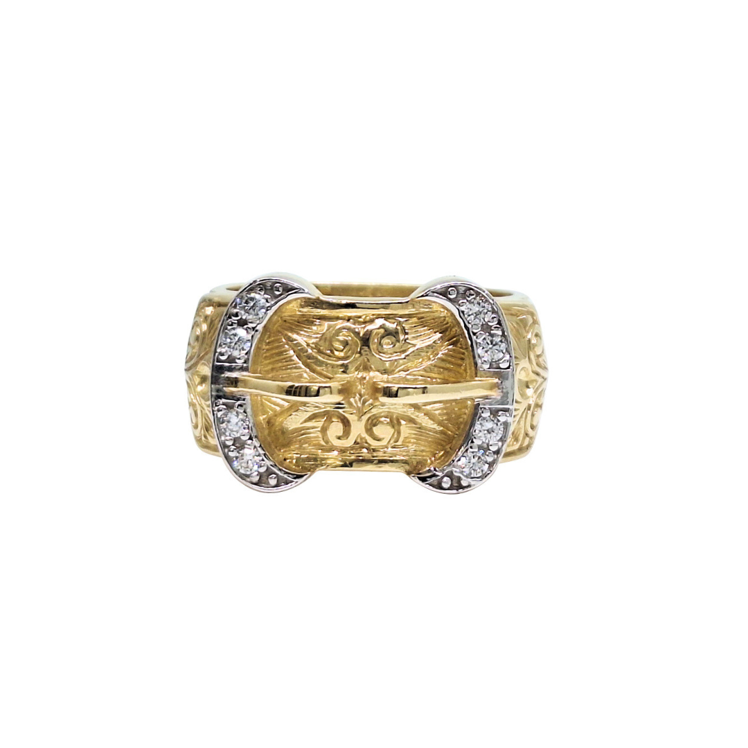 9ct Yellow Gold CZ Buckle Ring