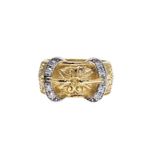 9ct Yellow Gold CZ Buckle Ring