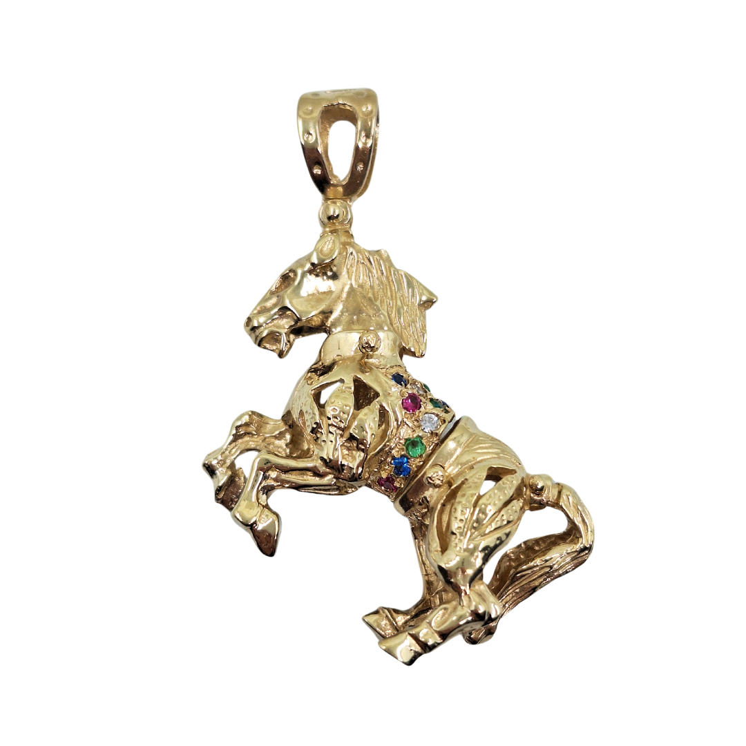 9ct Yellow Gold Cubic Zirconia Horse Pendant