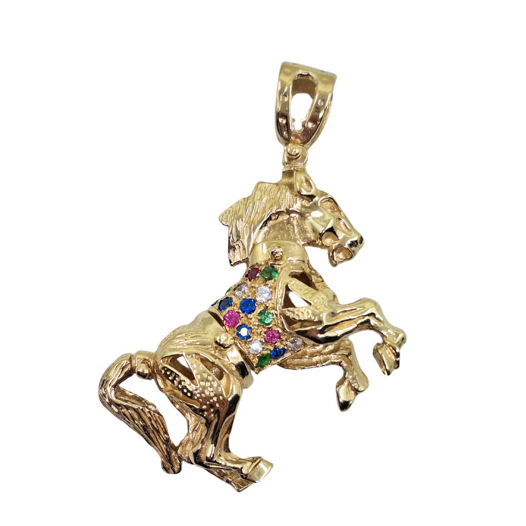 9ct Yellow Gold Cubic Zirconia Horse Pendant