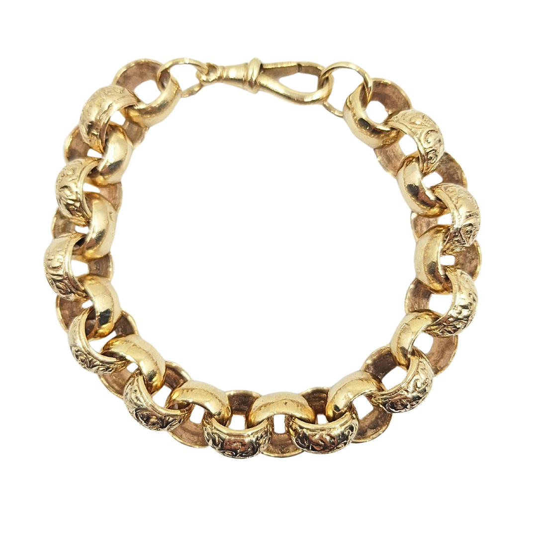 9ct Yellow Gold Pattern & Plain Belcher Bracelet