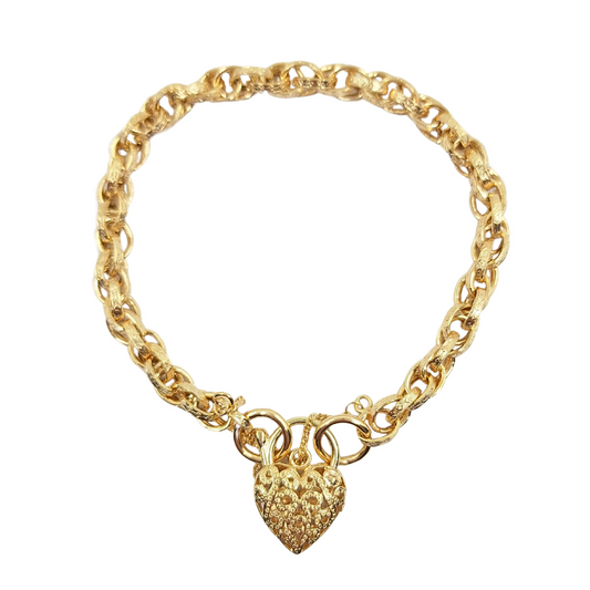 9ct Yellow Gold Prince Of Wales Bracelet With Filigree Heart Clasp