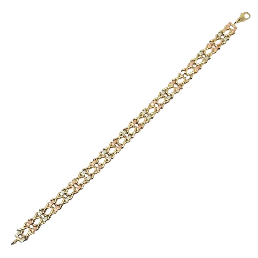 9ct Three Colour Gold Link Bracelet 7.5"