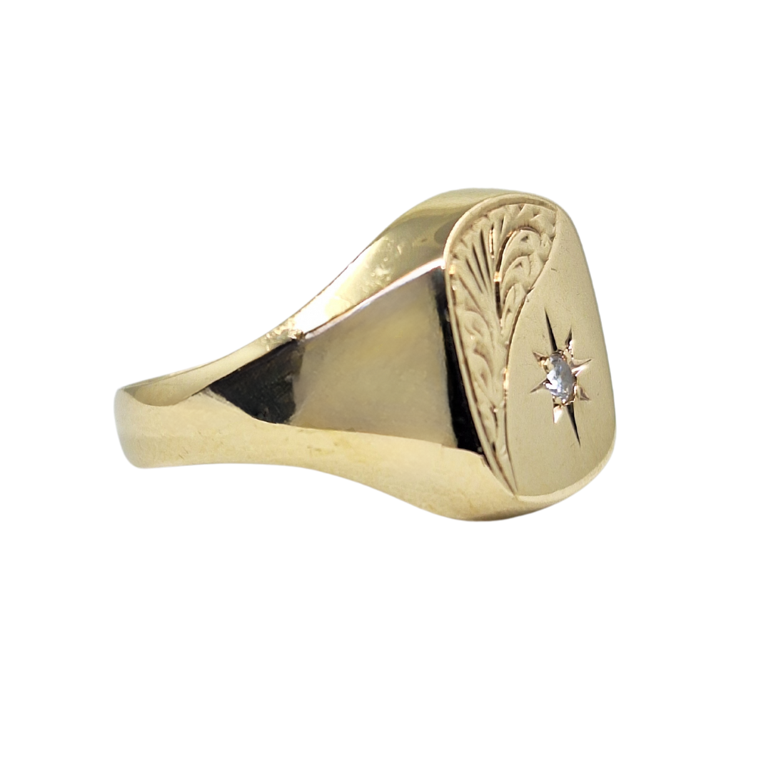 9ct Yellow Gold Diamond Set Signet Ring