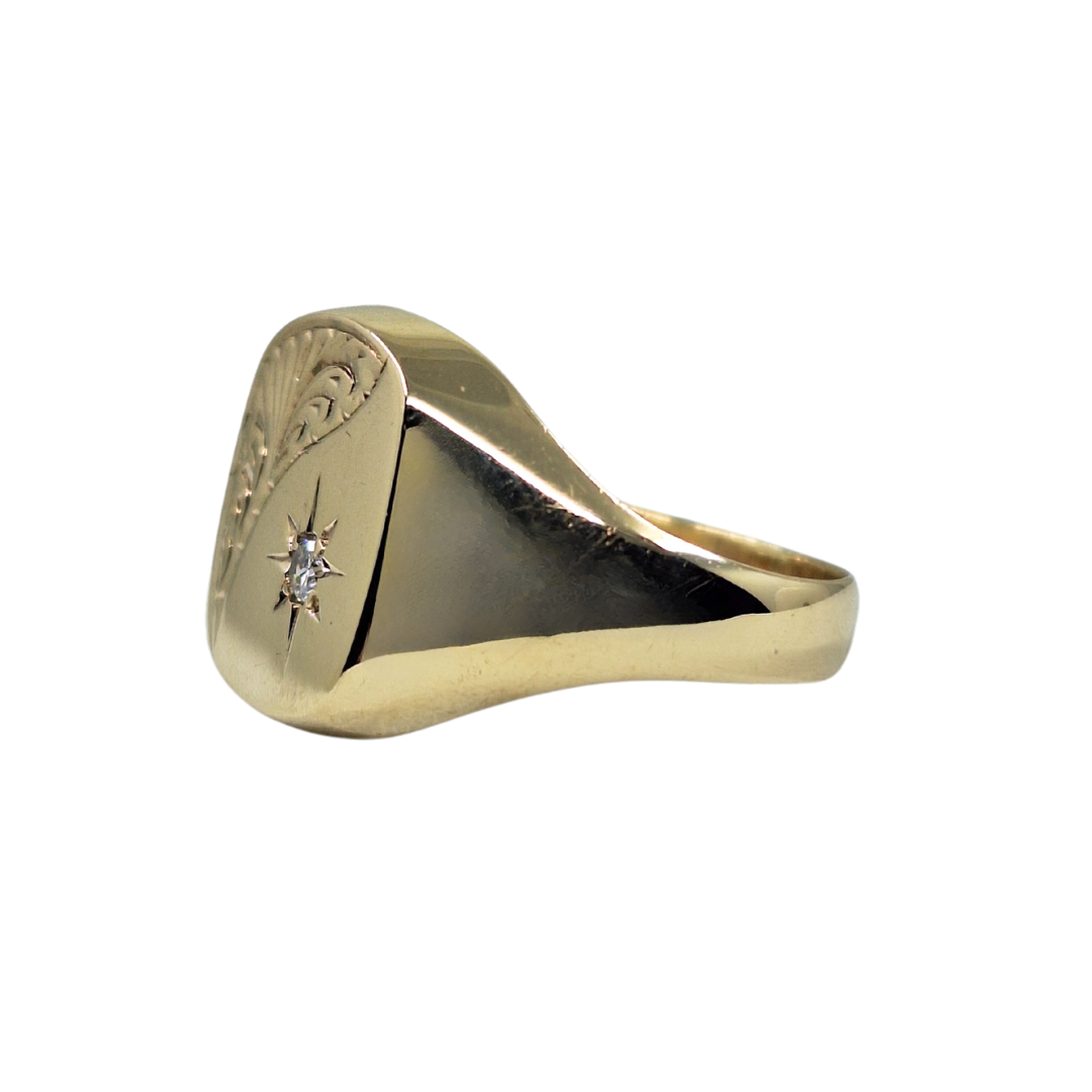 9ct Yellow Gold Diamond Set Signet Ring