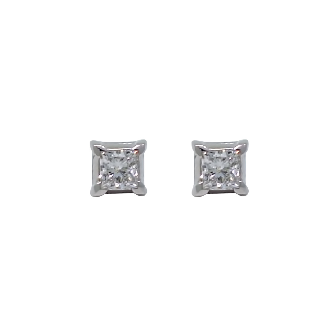 18ct White Gold Diamond Princess Cut Solitaire Earrings