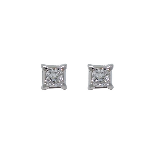 18ct White Gold Diamond Princess Cut Solitaire Earrings