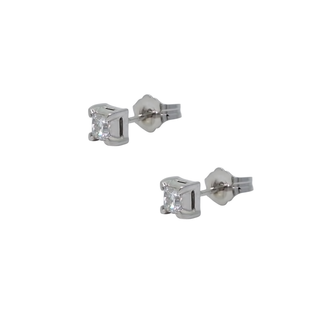 18ct White Gold Diamond Princess Cut Solitaire Earrings