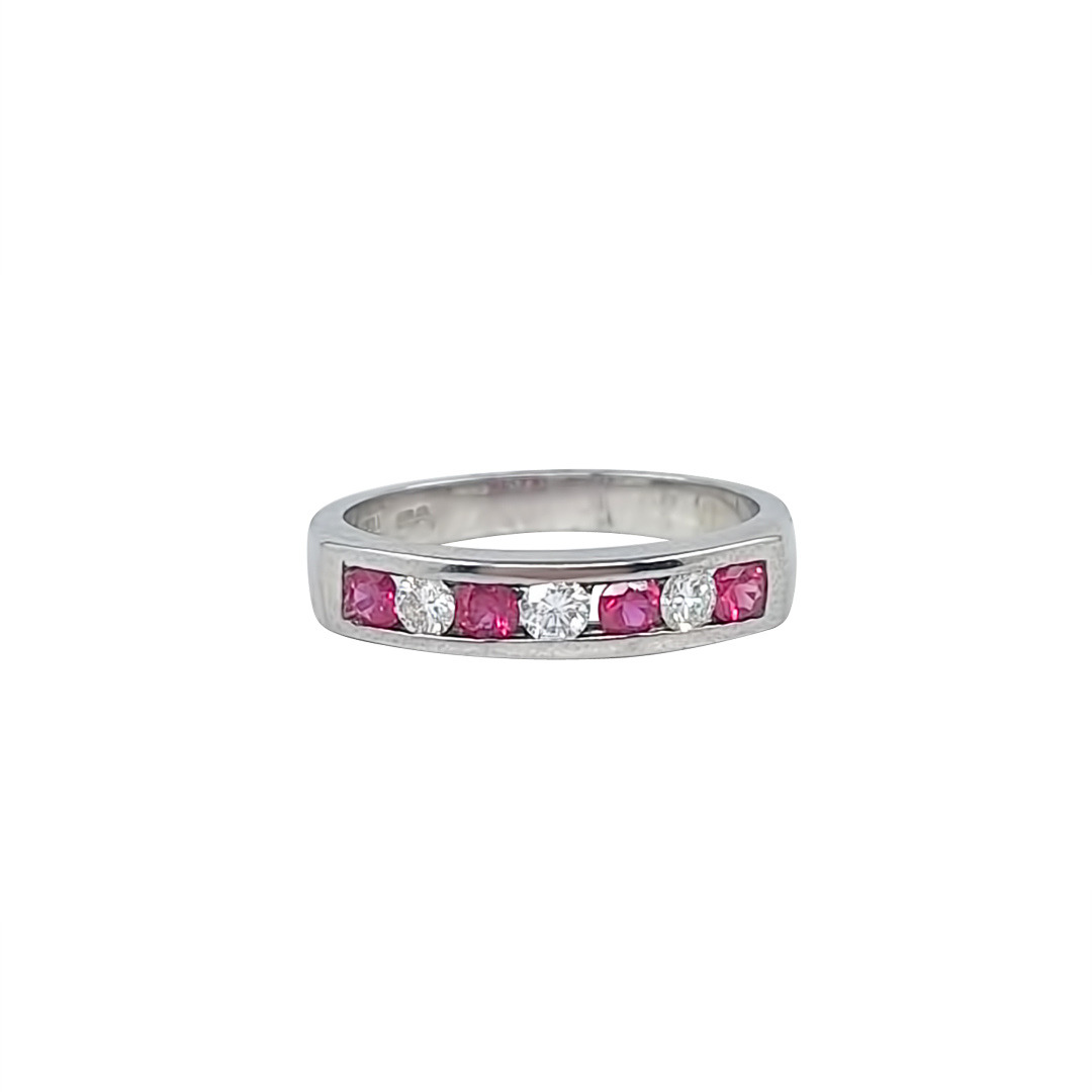 18ct White Gold Ruby & Diamond Half Eternity Ring