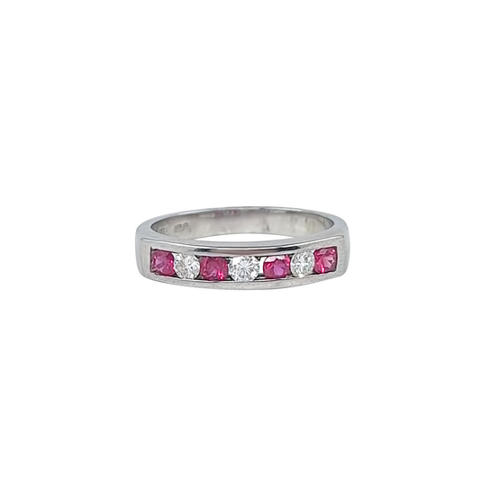 18ct White Gold Ruby & Diamond Half Eternity Ring