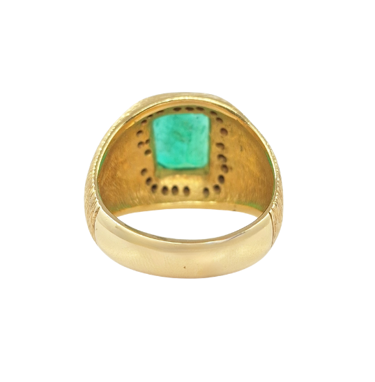 18ct Yellow Gold Emerald & Diamond Gents Ring