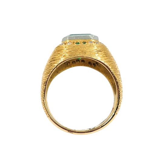 18ct Yellow Gold Emerald & Diamond Gents Ring