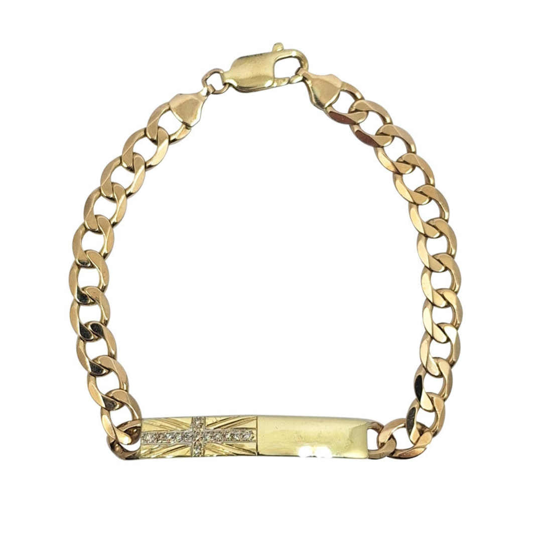 9ct Yellow Gold Diamond set Union Jack ID Bracelet