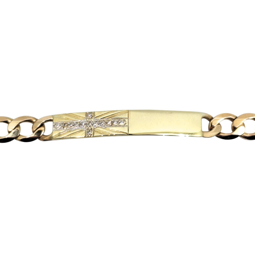 9ct Yellow Gold Diamond set Union Jack ID Bracelet