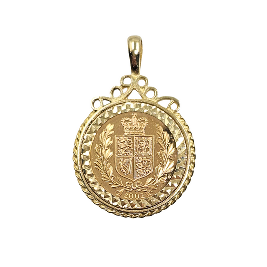 9ct/22ct Yellow Gold Full Sovereign Shied Pendant 2002