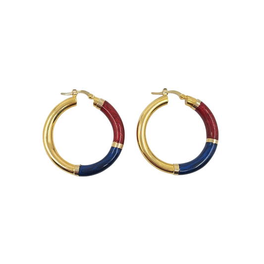 18ct Yellow Gold Blue & Red Enamel Set