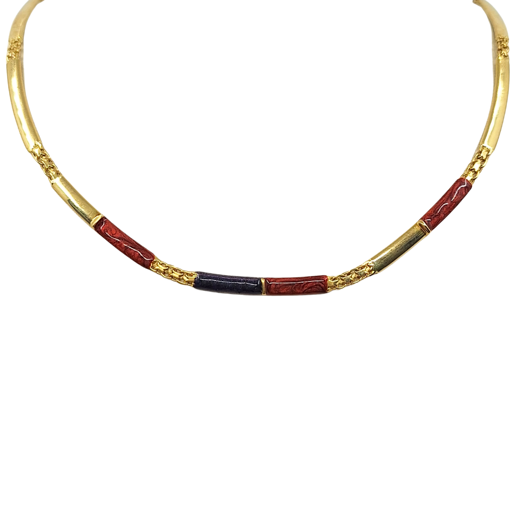 18ct Yellow Gold Blue & Red Enamel Set