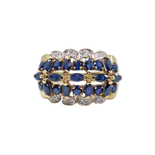 9ct Yellow Gold Sapphire & Diamond Band Ring
