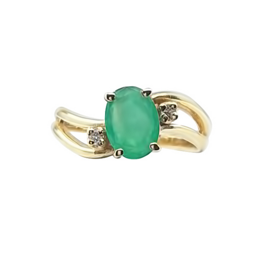 9ct Yellow Gold Emerald & Diamond Swirl Ring