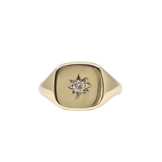 9ct Yellow Gold Diamond Set Signet Ring