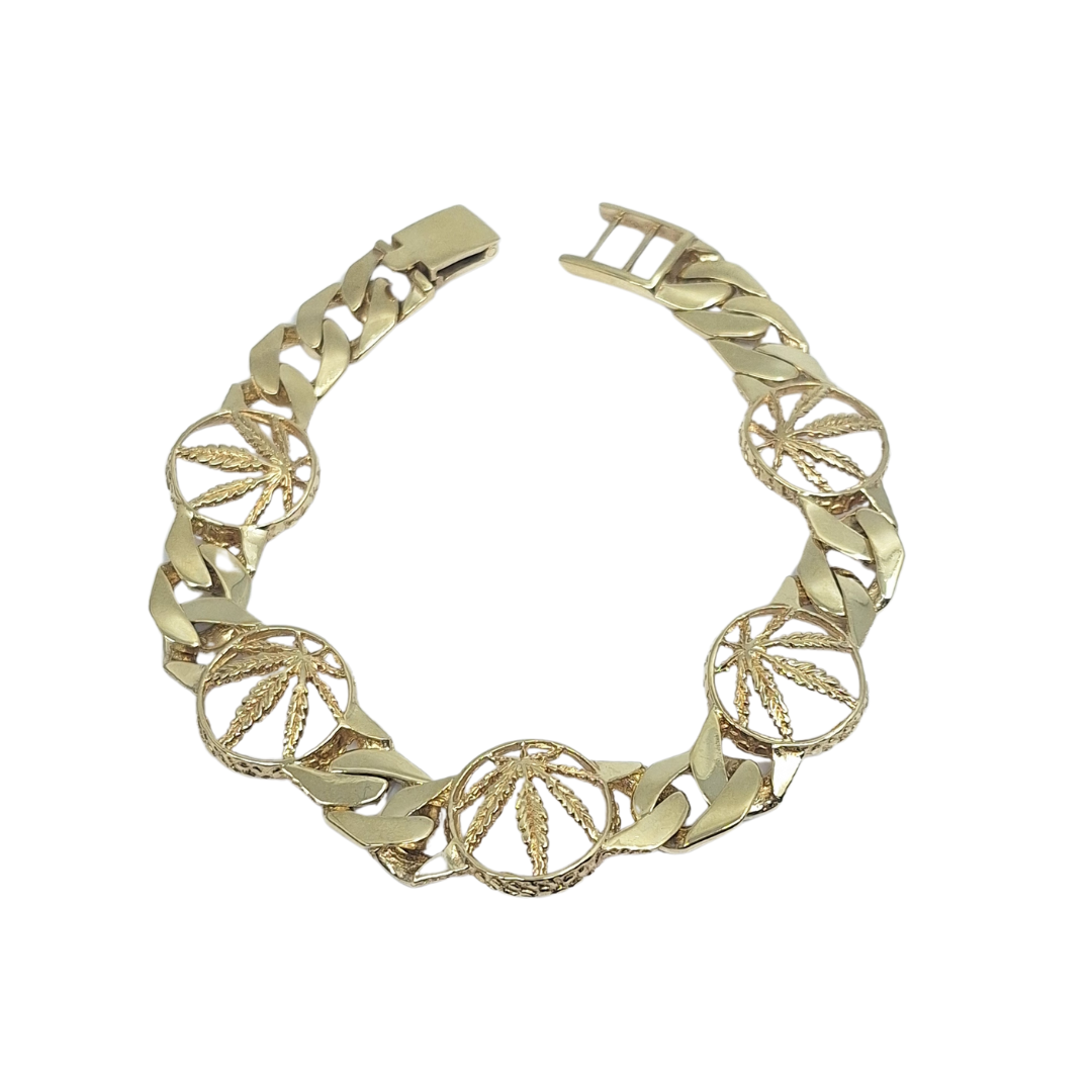 9ct Yellow Gold Leaf & Curb Bracelet