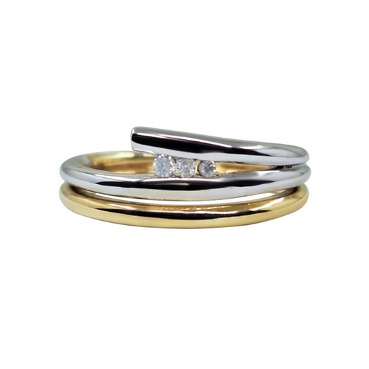 9ct Yellow & White Gold Diamond Band Ring 0.05ct