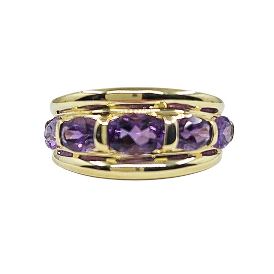 9ct Yellow Gold Amethyst 5 Stone Ring