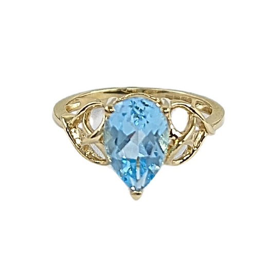 9ct Yellow Gold Pear Shape Blue Topaz Ring