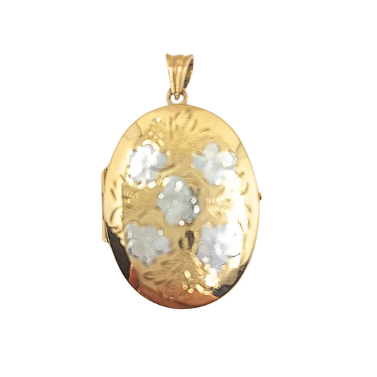 9ct Yellow Gold Oval Flower Locket Pendant