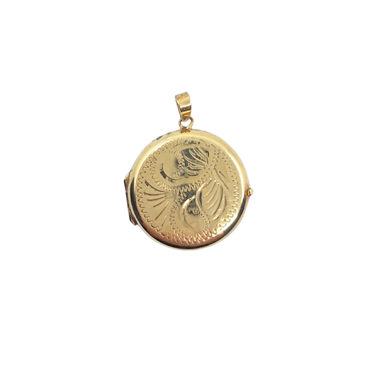 9ct Yellow Gold Round Engraved Locket