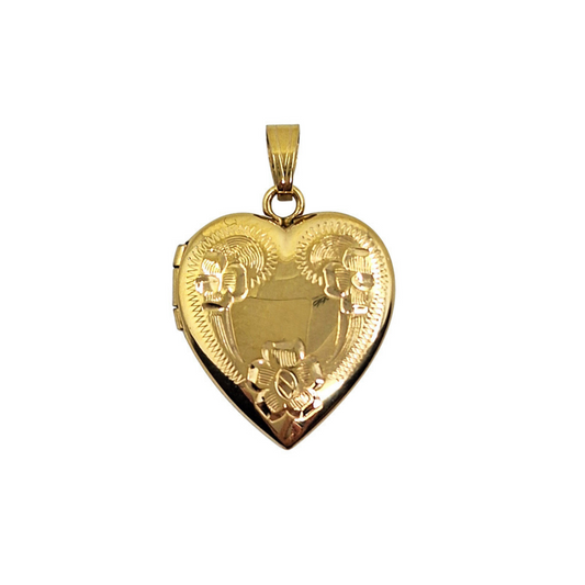 14ct Yellow Gold Engraved Heart Locket Pendant